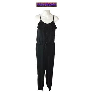 Lamour By Nanette Lepore Black Jumpsuit Catsuit Romper Ruffle Button Down Tie M